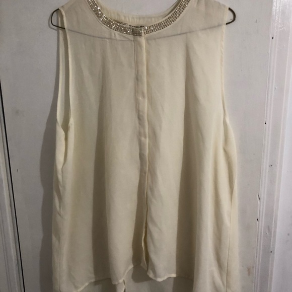 Womens Cream with Rhinestones Sheer Sleeveless Top. By: Rachel Roy Size XL - Picture 1 of 6
